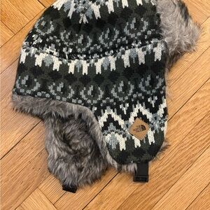 The North Face Black and Gray Patterned Trapper Hat